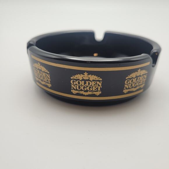 Vintage Golden Nugget Hotel Las Vegas Black Ashtray Barware Advertising Promo - Picture 2 of 6